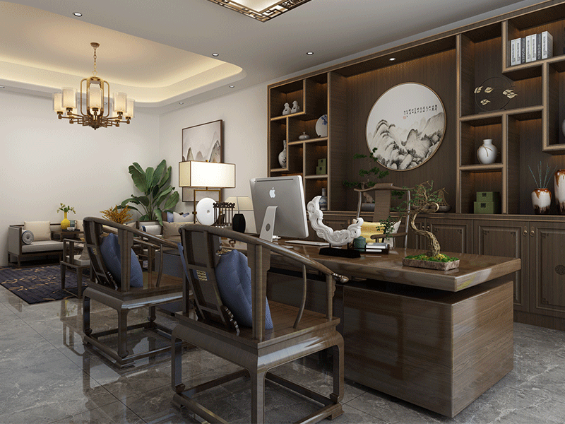 杭州630方新中式辦公室裝修設(shè)計效果圖